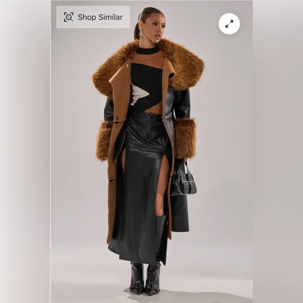 Fur Trim Trench Coat - Size Medium - Picture 4 of 8